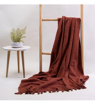 Terracotta Tassel Woven Throw Blanket