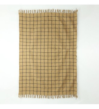 Camel Windowpane Tassel Woven Throw Blanket