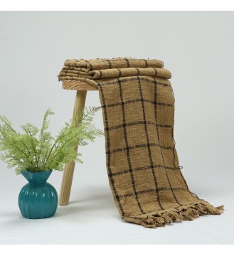 Camel Windowpane Tassel Woven Throw Blanket