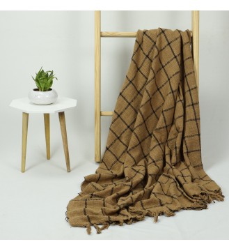 Camel Windowpane Tassel Woven Throw Blanket
