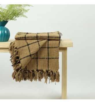 Camel Windowpane Tassel Woven Throw Blanket