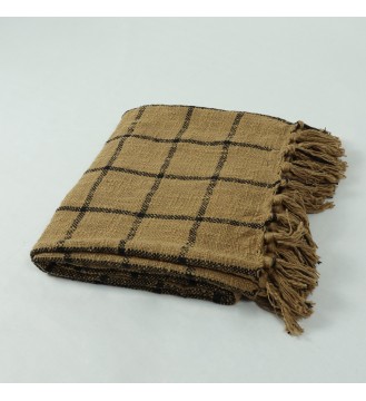 Camel Windowpane Tassel Woven Throw Blanket