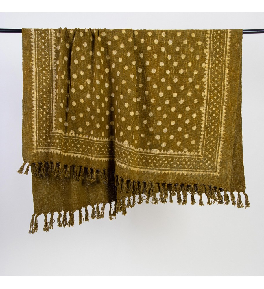 Olive Green Polka Dot Tassel Woven Throw Blanket