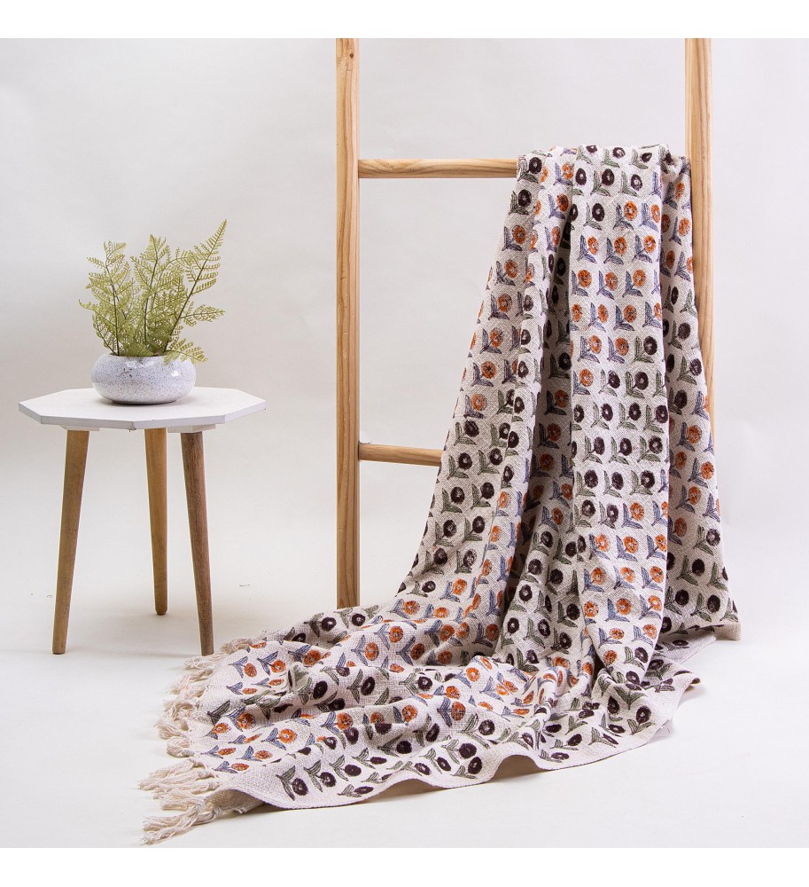 Cream Woodland Fringed Woven Throw Blanket