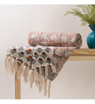 Cream Woodland Fringed Woven Throw Blanket