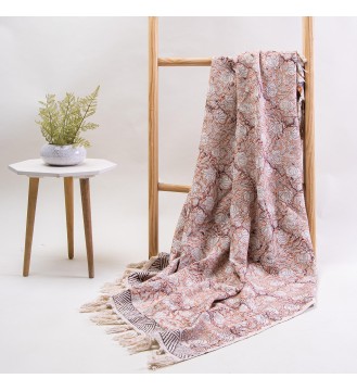 Cream Woodland Fringed Woven Throw Blanket