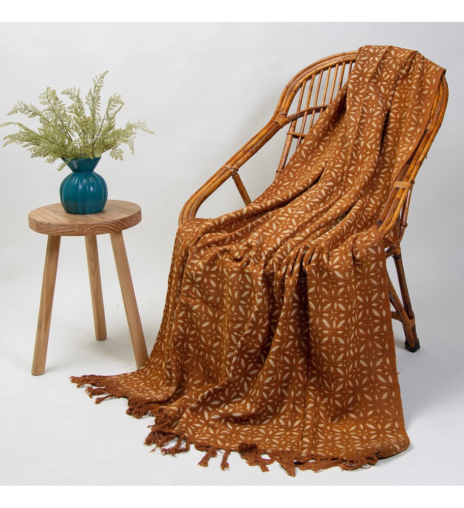 Caramel Starburst Tassel Woven Throw Blanket