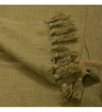 Olive Green Fringed Woven Throw Blanket