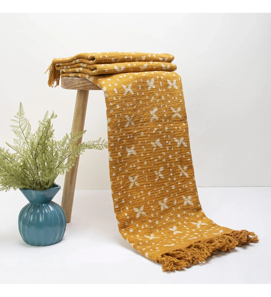 Mustard Butterfly Tassel Woven Throw Blanket